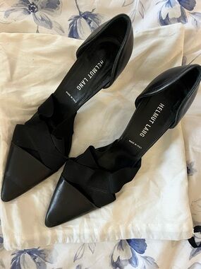 Helmut Lang Black Pointed-Toe D'Orsay Heels with Twisted Strap